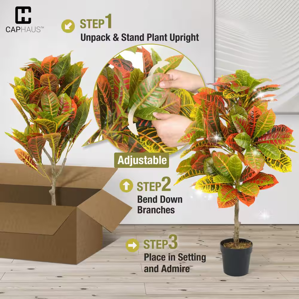 30 In. Artificial Topiary Croton Tree, UV Resistant Artificial Plants, Faux Tree