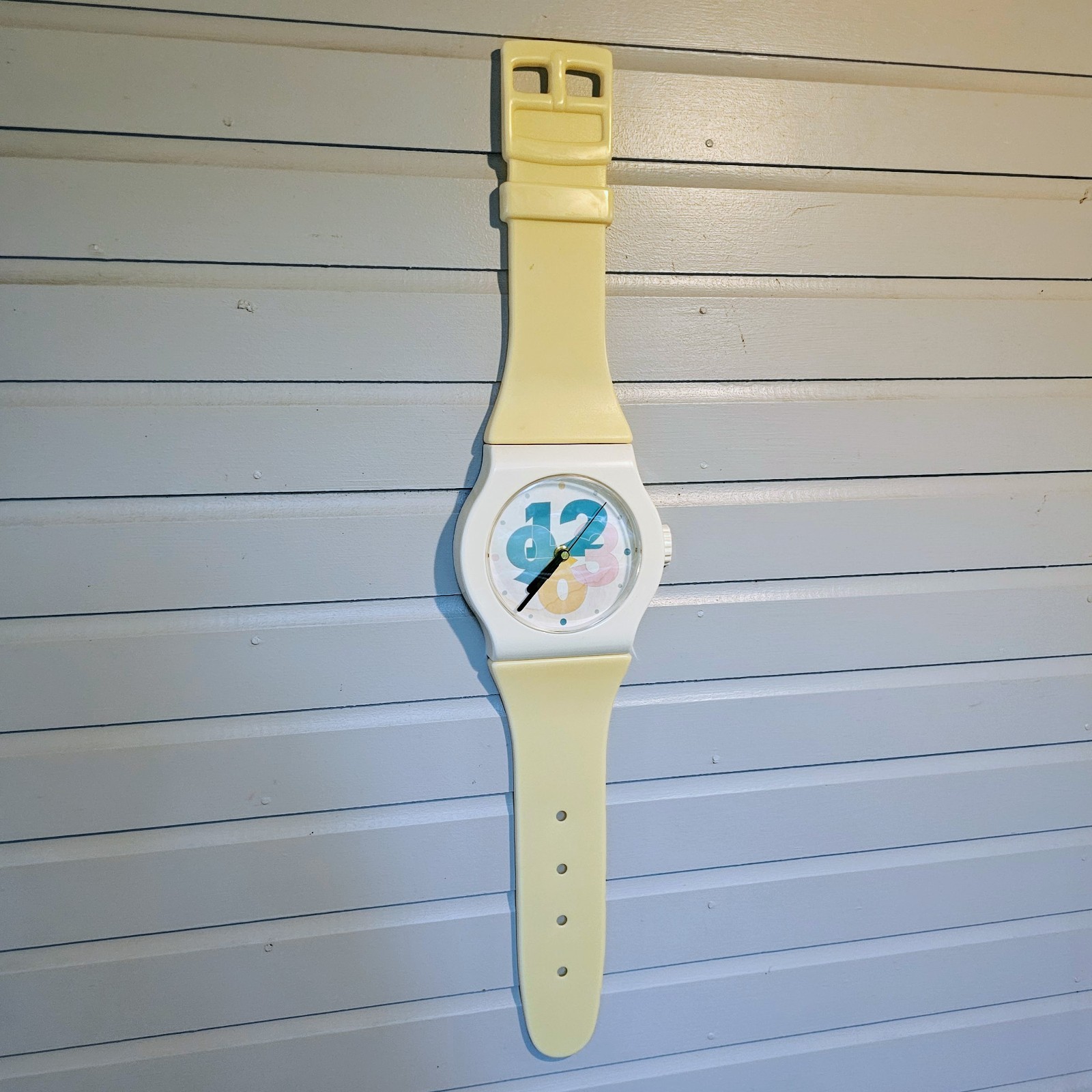 Vintage Giant Wristwatch Wall Clock 35.5″ Off White with Retro Face – Works