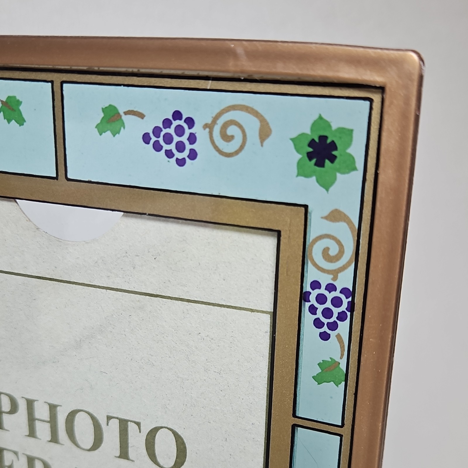 Vtg Cottagecore Stained Glass Folding Frame 3.5″ x 5″ Metal Matte Freestanding