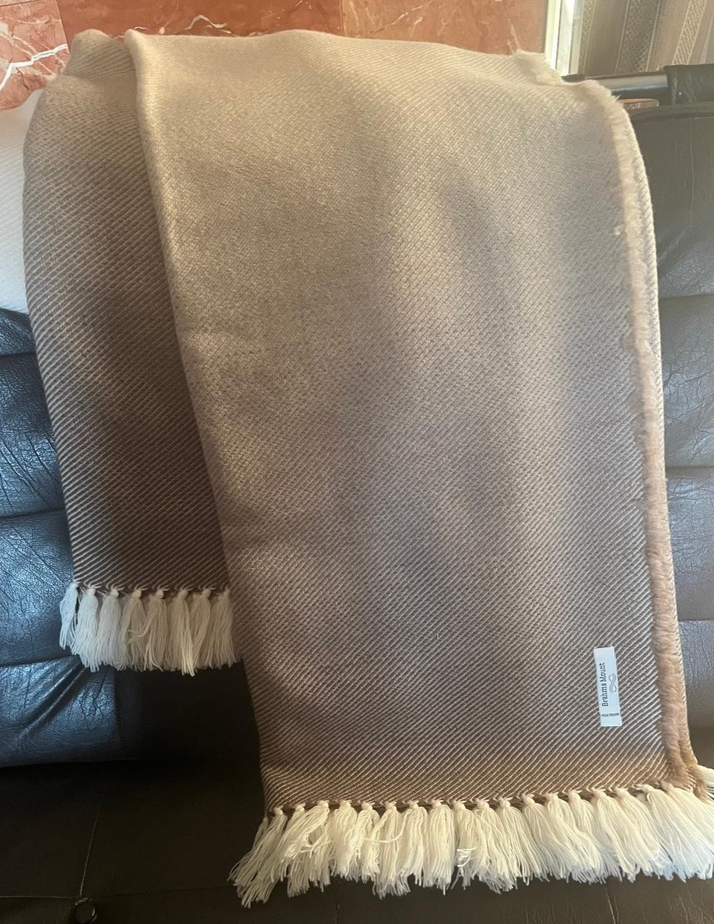 Brahms Mount Ombre Wool Throw Oatmeal Gradient Blend Fringed 50×75″ USA New