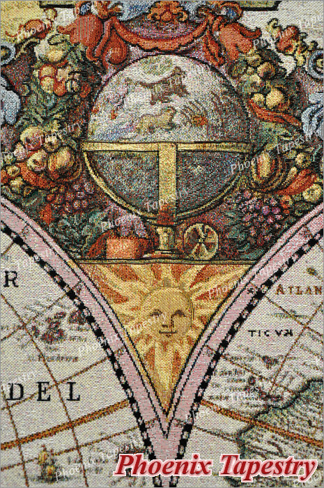 Antique Map Tapestry Wall Hanging Jacquard Weave Gobelin Medieval 100% Cotton