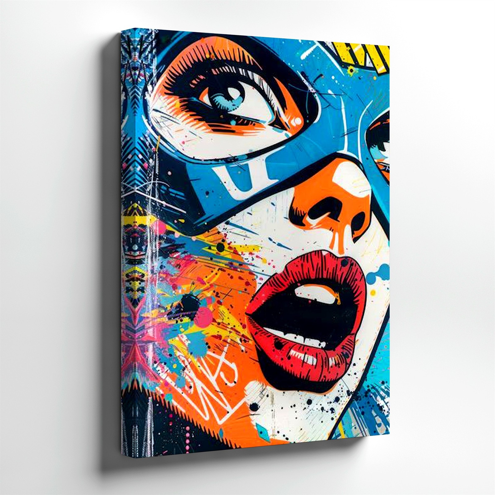Wall Art Pop Art Masked Woman Face Canvas Print Colorful Graffiti Poster Print