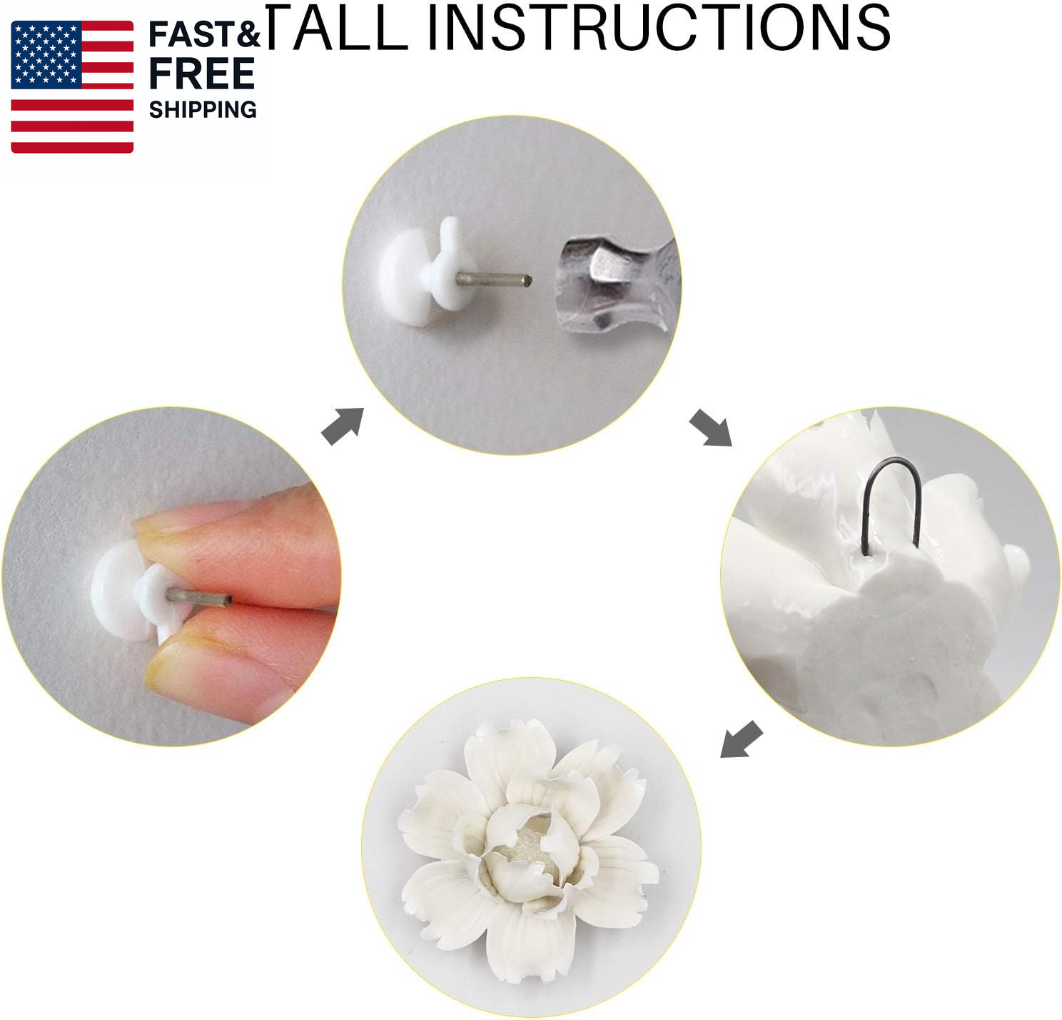 5 Pcs Ceramic Flower Wall Decor Handcrafted 3D Hanging Porcelain Flowers Wall Ar