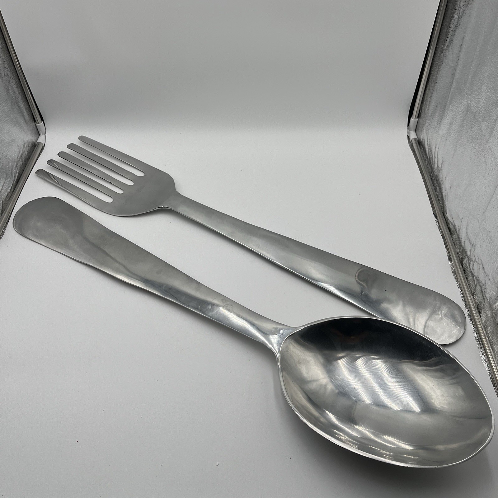 33.5” Oversized Aluminum Spoon & Fork Wall Decor Set Large Kitchen Utensils