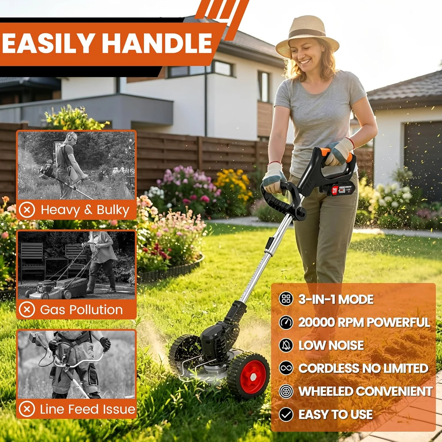 Electric Weed Wacker Cordless Battery Powered Weed Eater, String Trimmer with 2