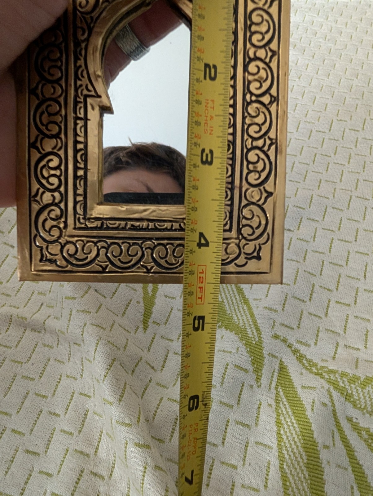 Antique Elegant Moroccan Handmade Brass Gold Hand Wall Mirror Signed