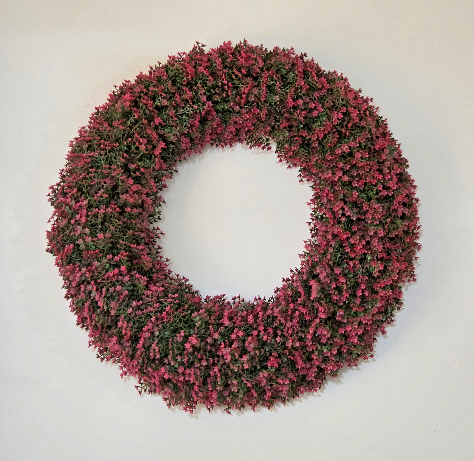 ​Wicker Park 24″ Faux Floral Wreath Raspberry Pink Baby’s Breath Indoor Outdoor