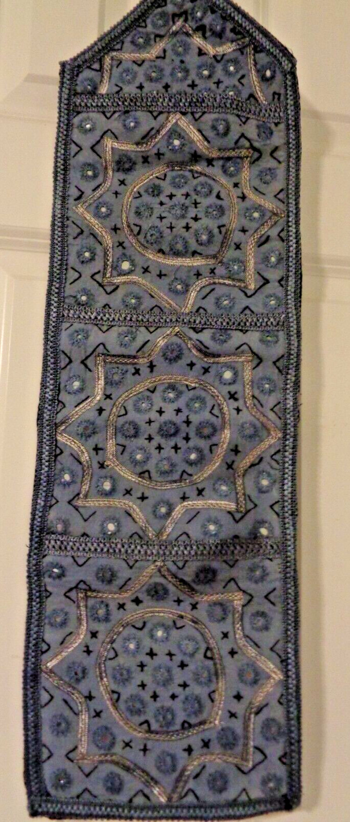 Handmade Indian/Pakistani Mirror Embroidery 3 slots Letter Holder Wall Hanging