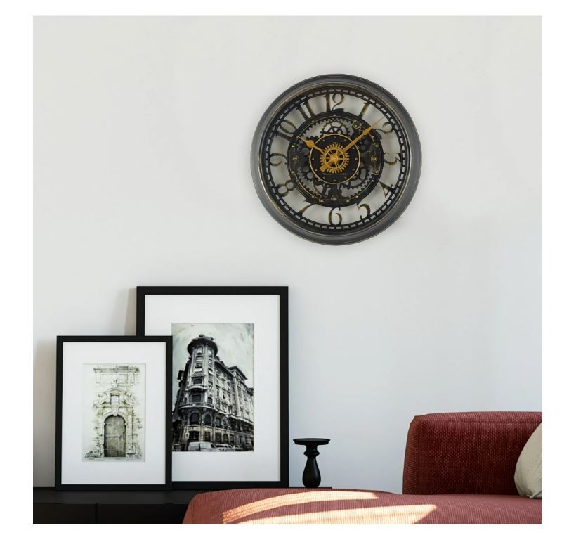 Indoor Round 11.5″ Oil Rubbed Bronze Cutout Gear Industrial Analog Wall Clock