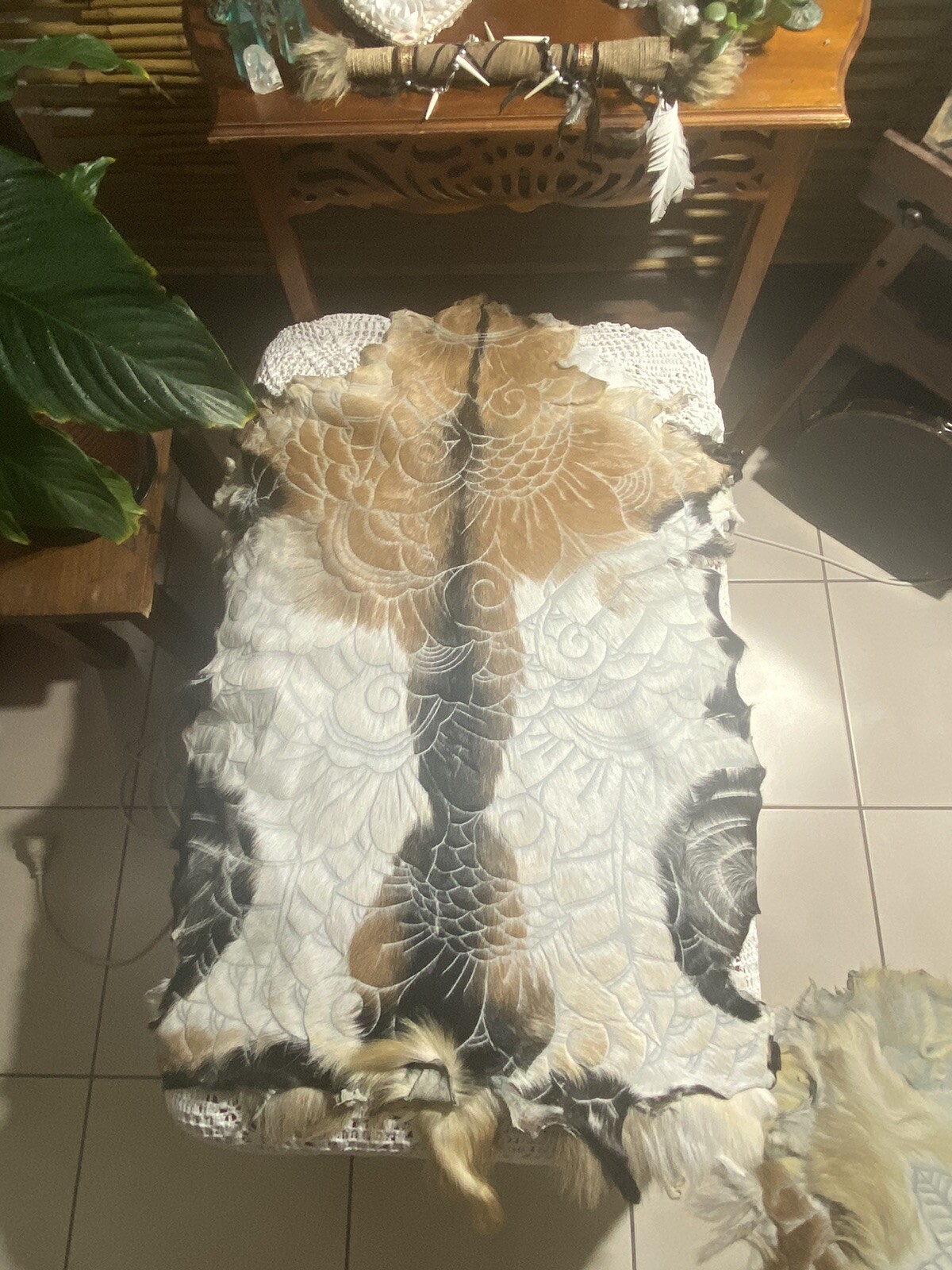 Handcarved Goatskins Peacock Design