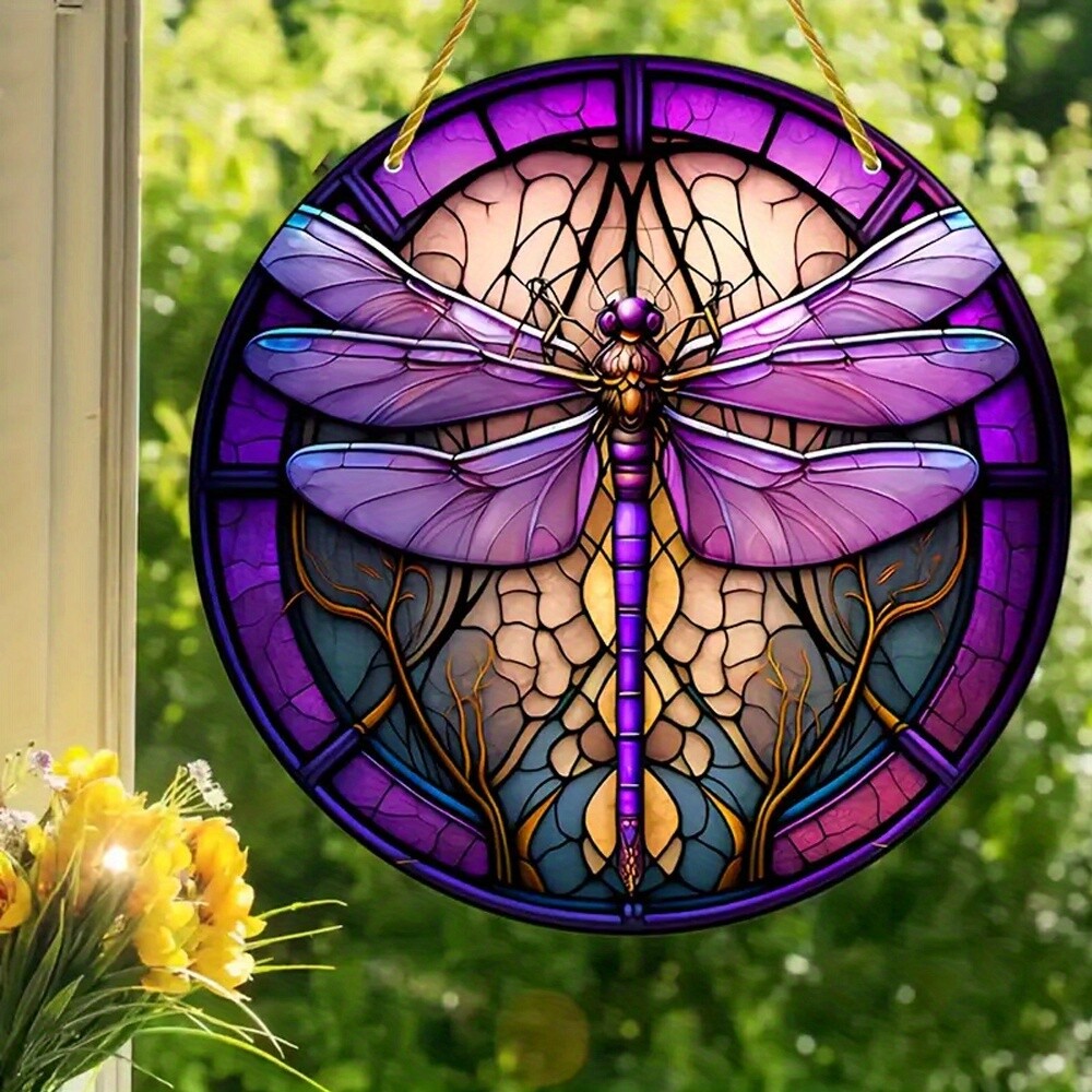 Dragonfly Suncatcher Round Sign Acrylic Sign Hanging Home Decoration