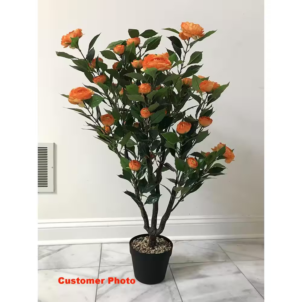 40 In. Green and Yellow Indoor Outdoor Decorative Artificial Camellia Tree in Po