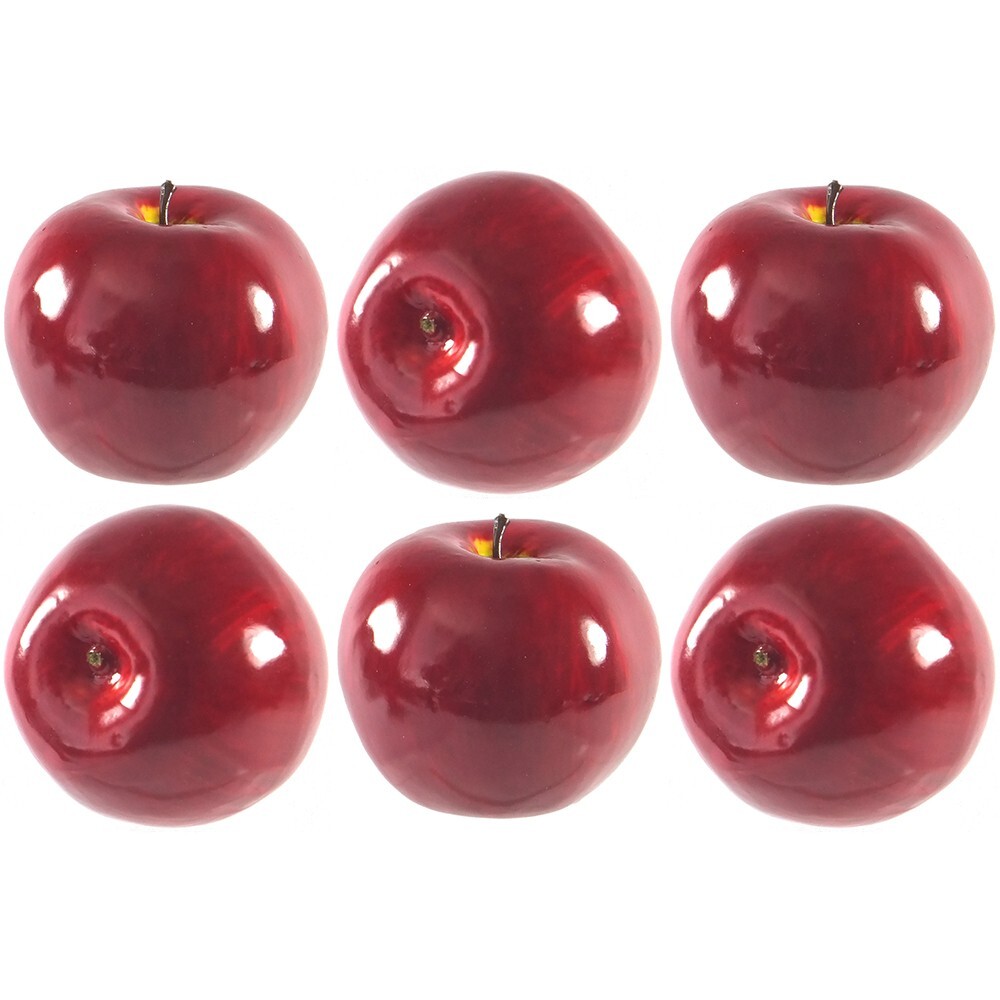 6-Pack Artificial Jonathan Nova Apple Large Shiny Fruit Round Red Apples Fake