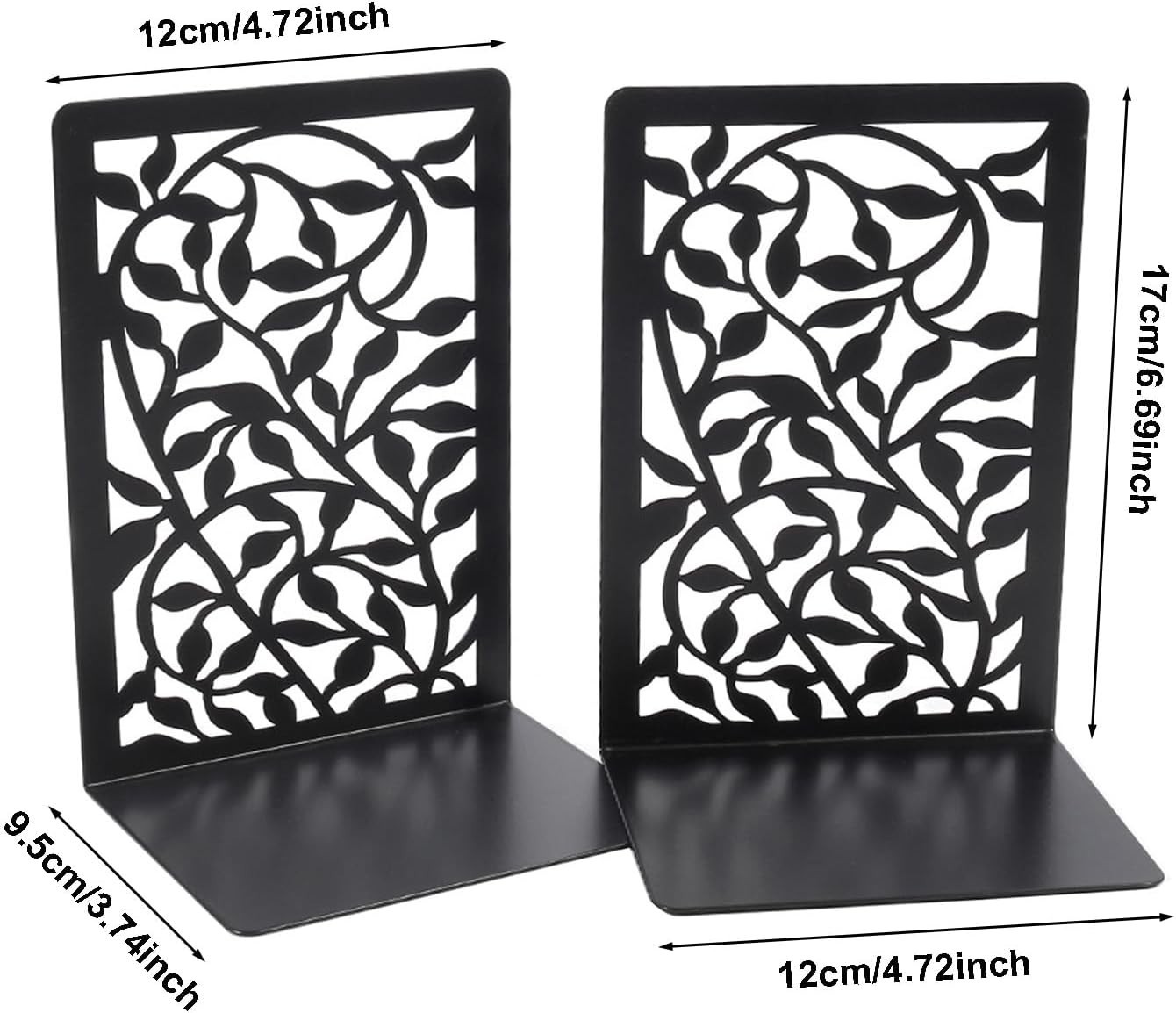 Bookends 1 Pair, Black Metal Book Ends, Bookends for Shelves, Unique Decorative