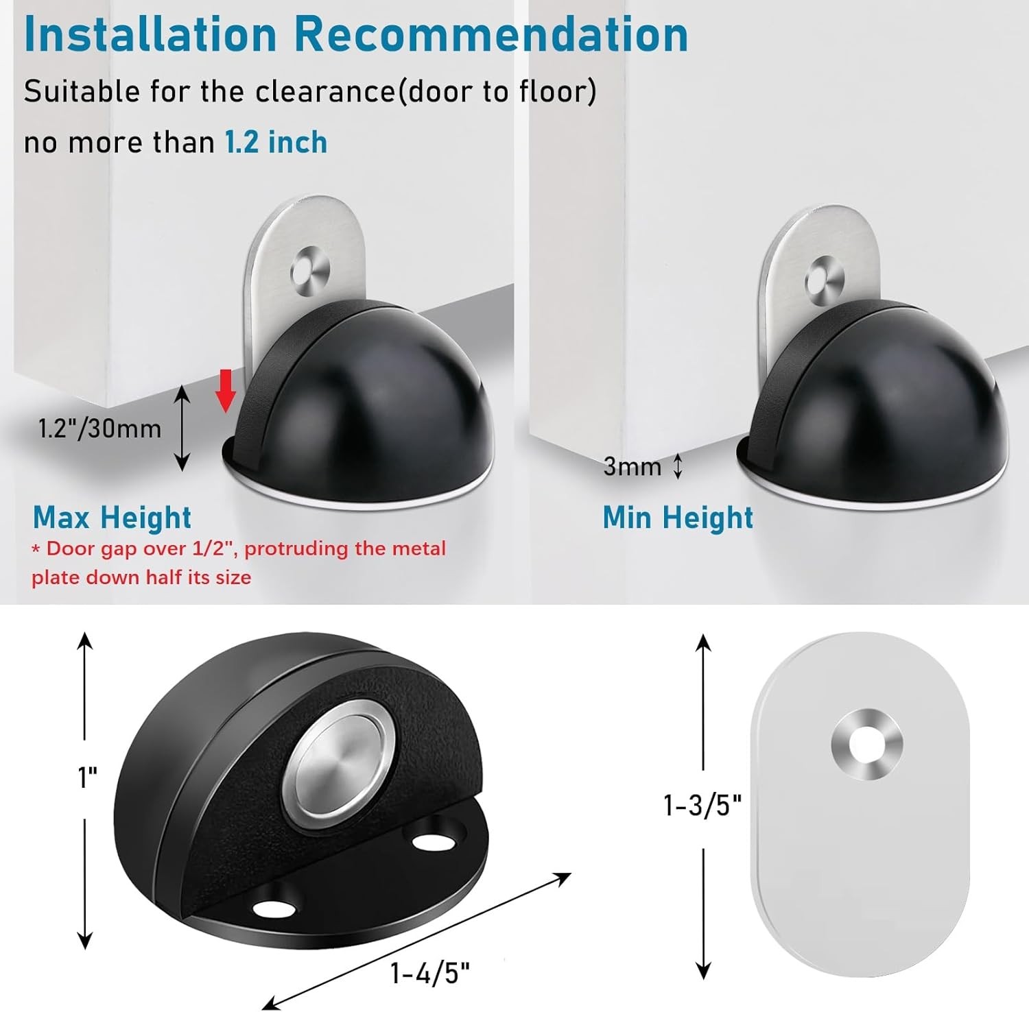 Magnetic Door Stoppers, No Drill Door Stops Magnetic Floor Mount Door Stopper, S