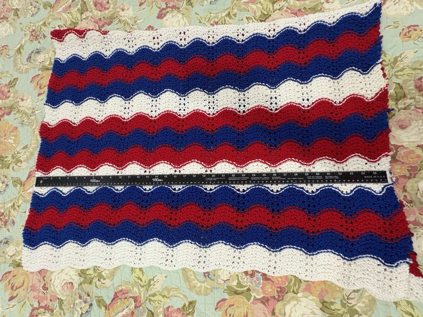 Vtg Red White Blue Stripe America 250 Patriotic Lap Blanket Sofa Throw 56”x36”i