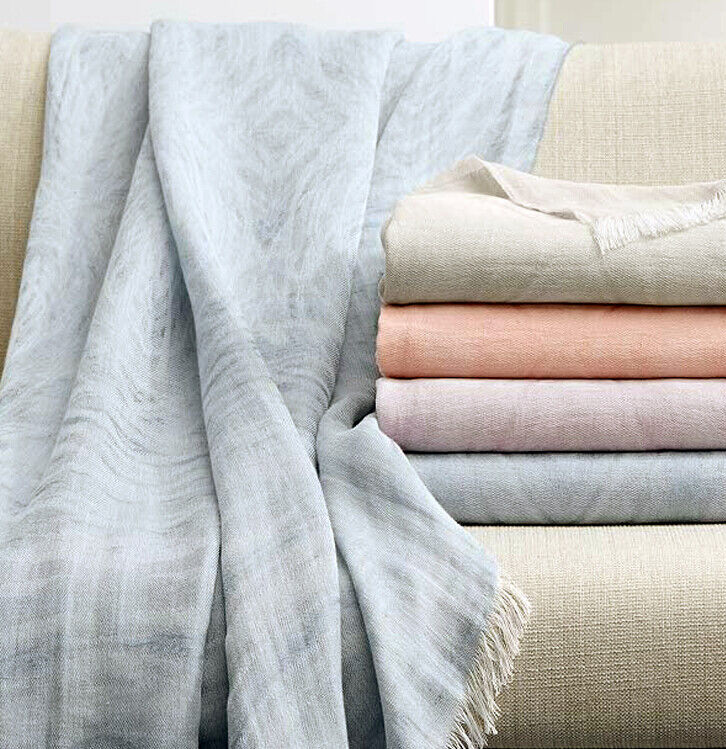 Sferra Glima Silver Throw Blanket Fringed Lightweight Soft 51″x 70″ Italy NEW