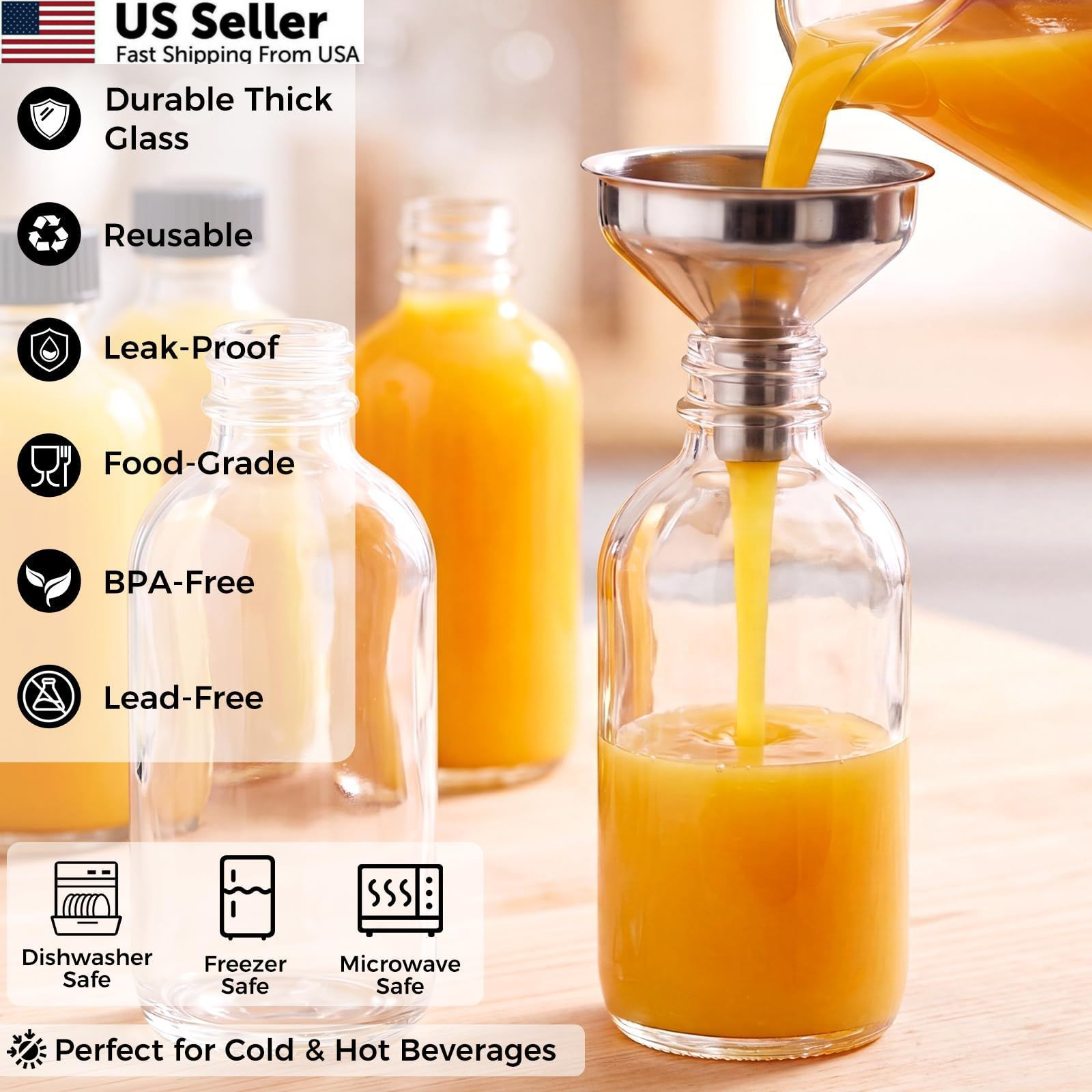 AOZITA 12 Pack, 2 oz Small Clear Glass Bottles w/Lid & 3 Funnels – 60ml