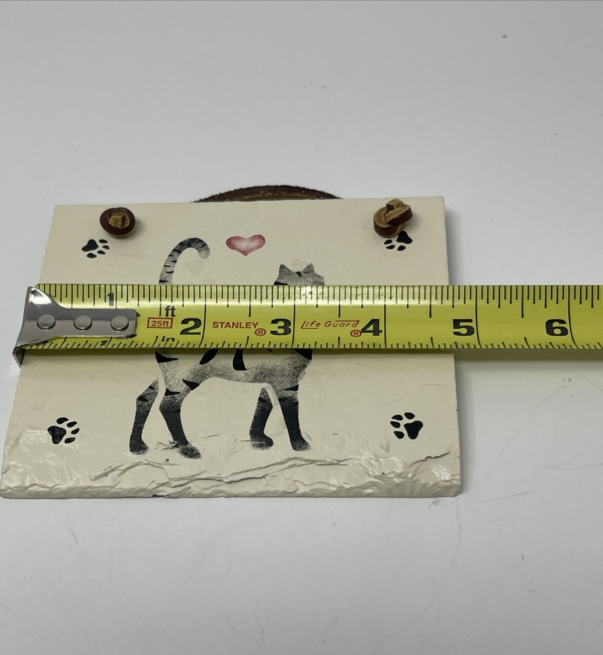 Hand Painted Slate Tile Wall Hanging Striped Cat Paws Heart Country Kitty Plaque