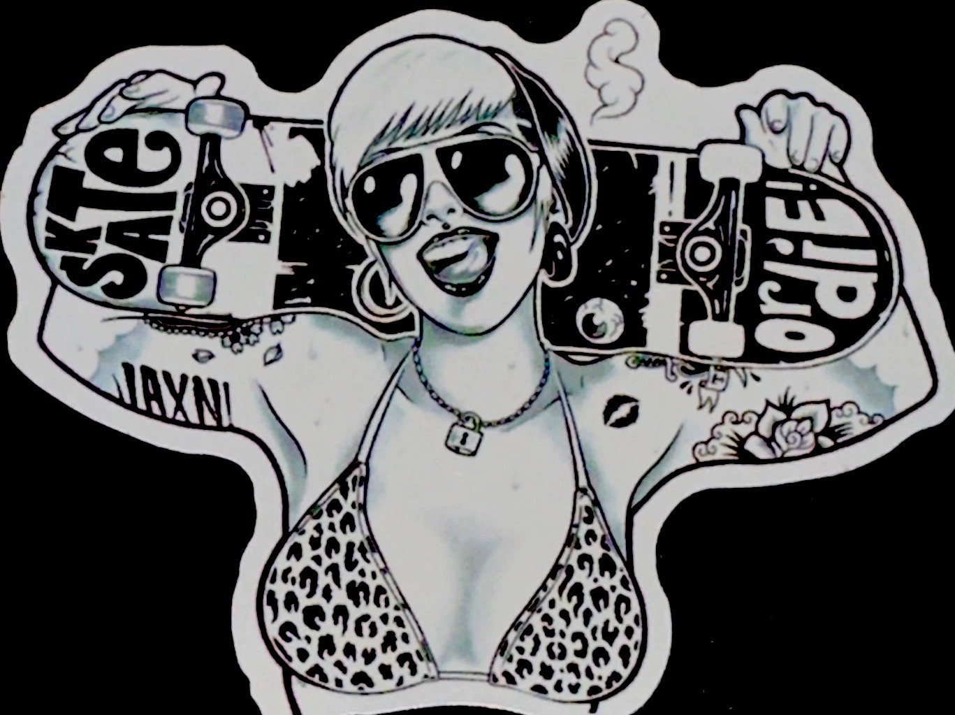 SEXY GIRL STICKER✨💋🛹🔥🛹💋✨2 1/2” X 2”✨GLOSSY✨SKATEBOARD FUN TIME✨👙✨🤍🖤❤️‍🔥