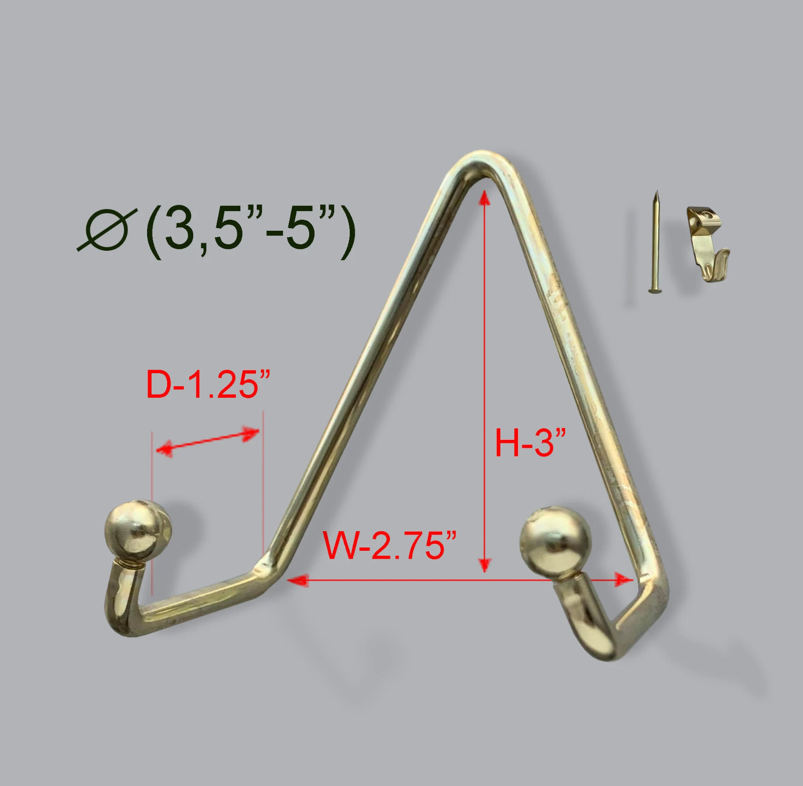 Brass Plate Hanger, Displays Plates on Wall Size 3.5″ to 5″ in diameter