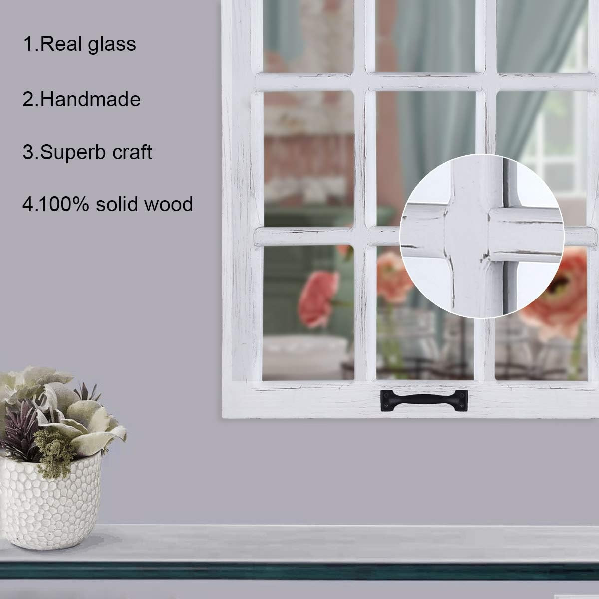 Decorative Wall Mirror-Distressed Wood Windowpane Mirror- Farmhouse Mirrors for