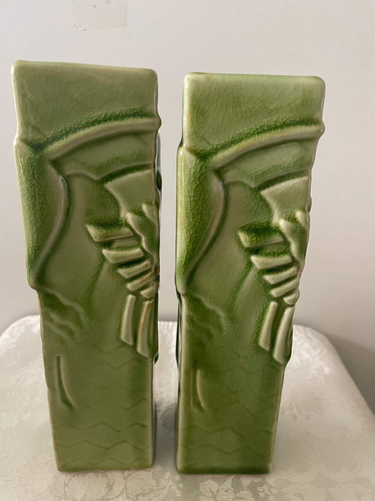 Global Views Green Crackle Glossy Finish Ceramic Vases- Set of Two
