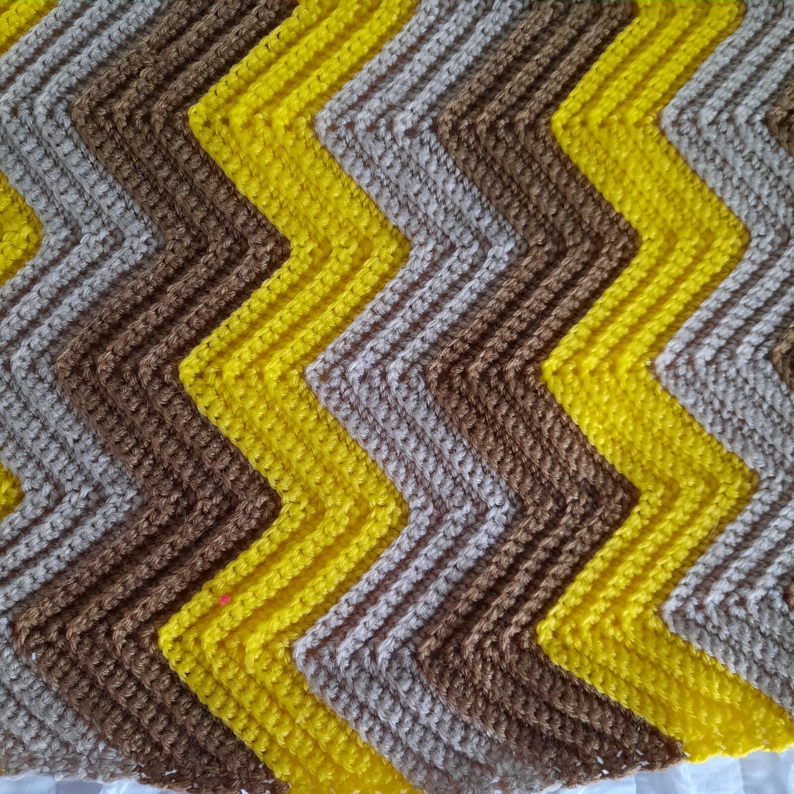 Hand Crochet Afghan Lap Throw Chevron Zigzag Granny Core Yellow Tan 54″x45″