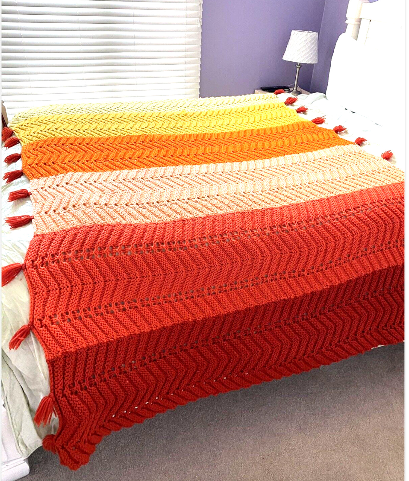 Granny Handmade Crochet Afghan Shabby Chic Farmhouse Throw Blanket 65×80 Tassels