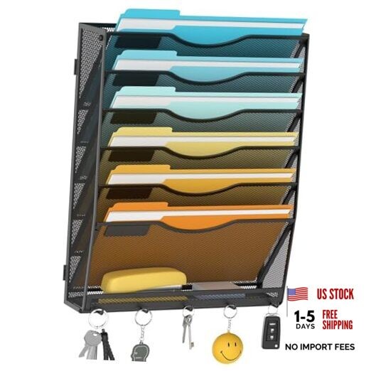 7-Tier Wall File Organizer Hanging Wall File Holder Wall Mount Paper 6+1Tier