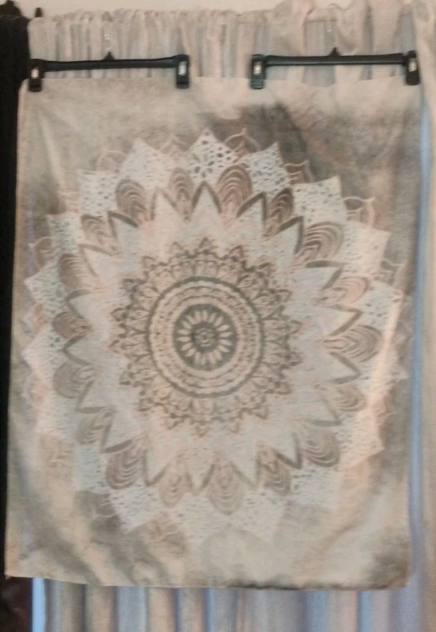 Mandala Bohemian Tapestry wall hanging Beige pink White Vertical 35inx29in