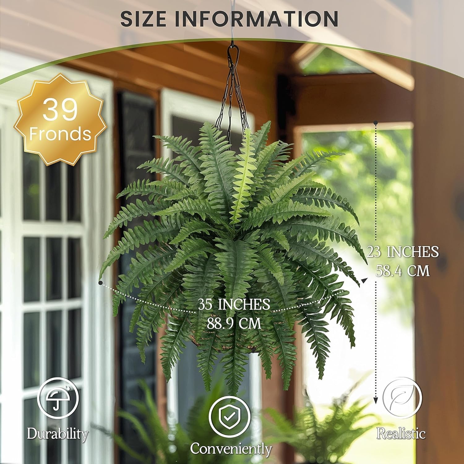 Stunning 35″ Indoor/Outdoor Ferns – 2 Realistic Boston Ferns for All Occasions