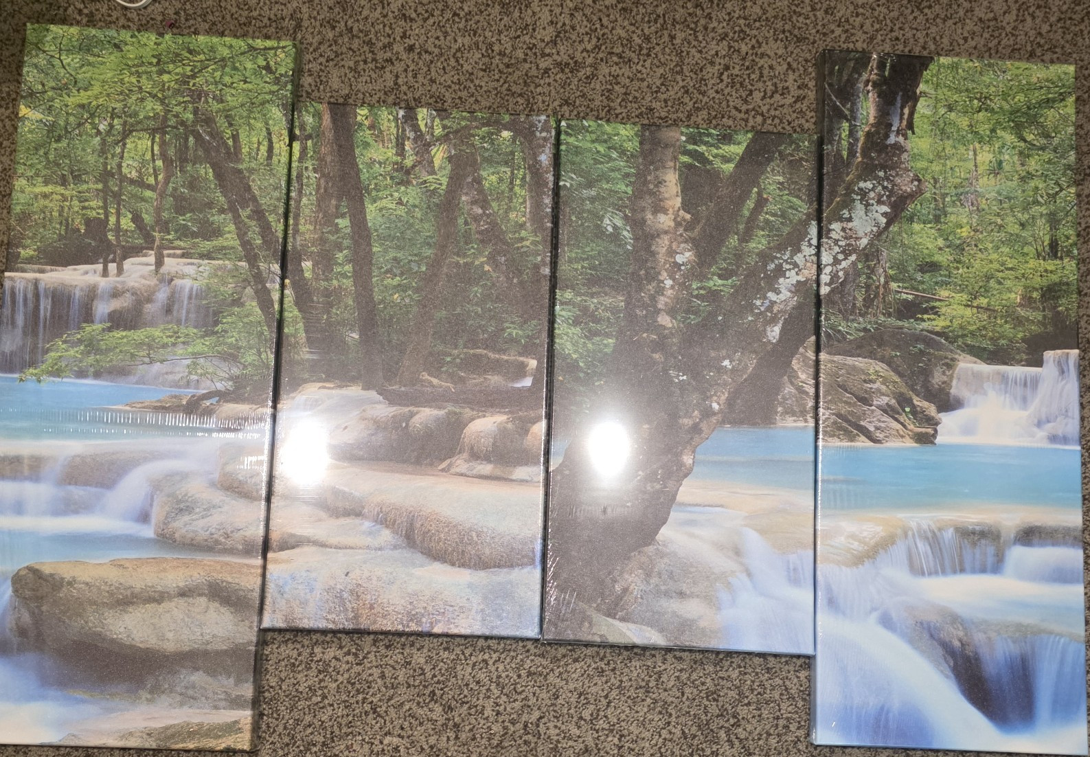 Waterfall Nature Landscape Canvas Print Wall Art, 4-Panel Multi-Part Vertical