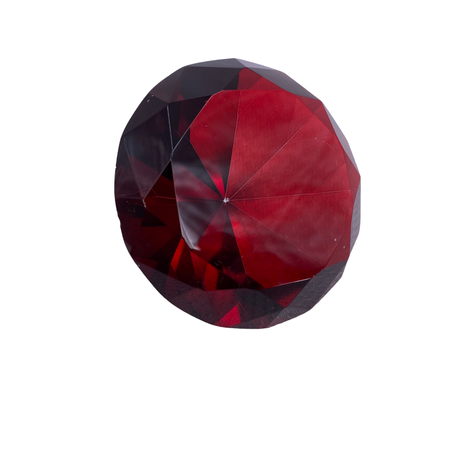 Paperweight Round Red Crystal Diamond Shaped Decor .5″ Across 2″ Tall