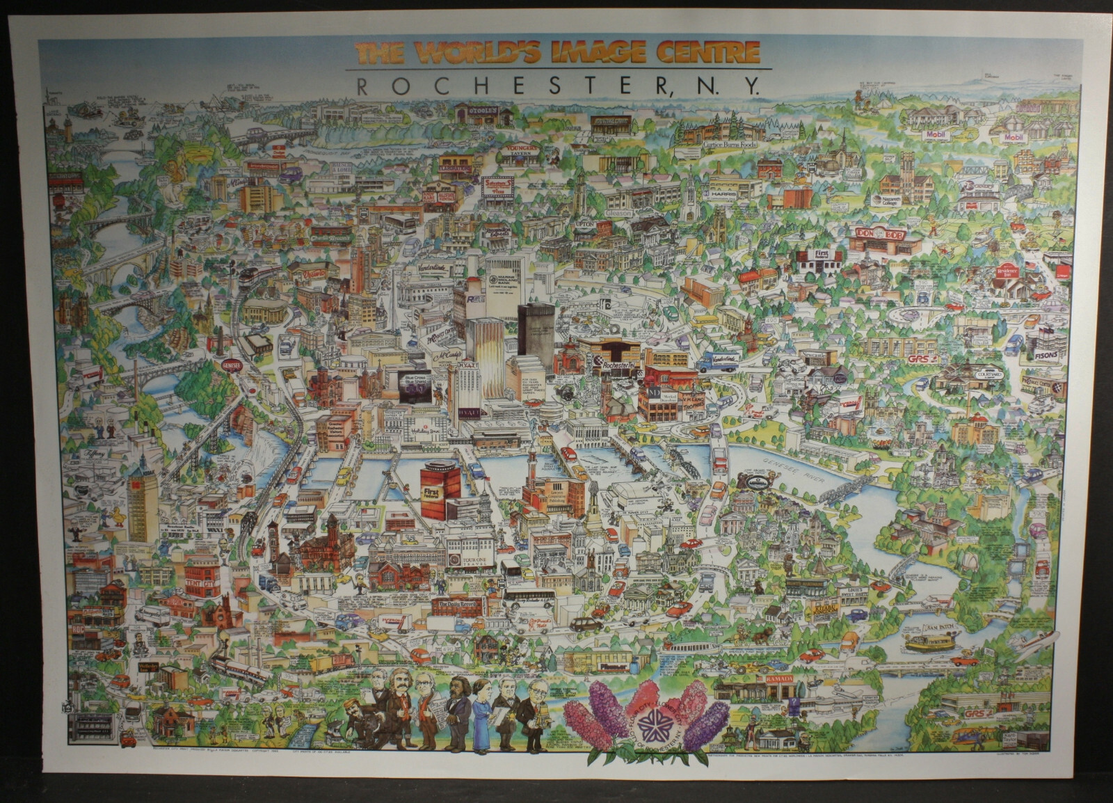 Vintage 1992 Rochester NY Map Poster, Art Print, Tom Dodds, Perfect for Framing
