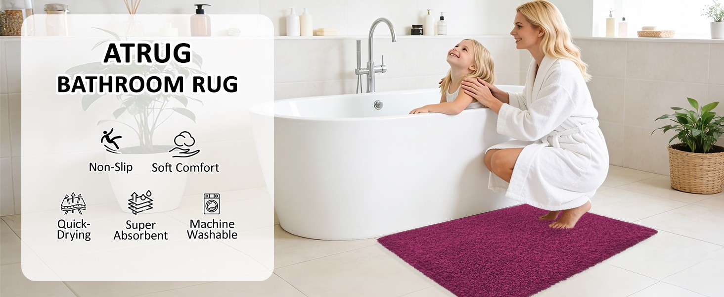 Bathroom Rugs 24″x17″, Burgundy Extra Soft Absorbent Bath Mat, Rubber Backing