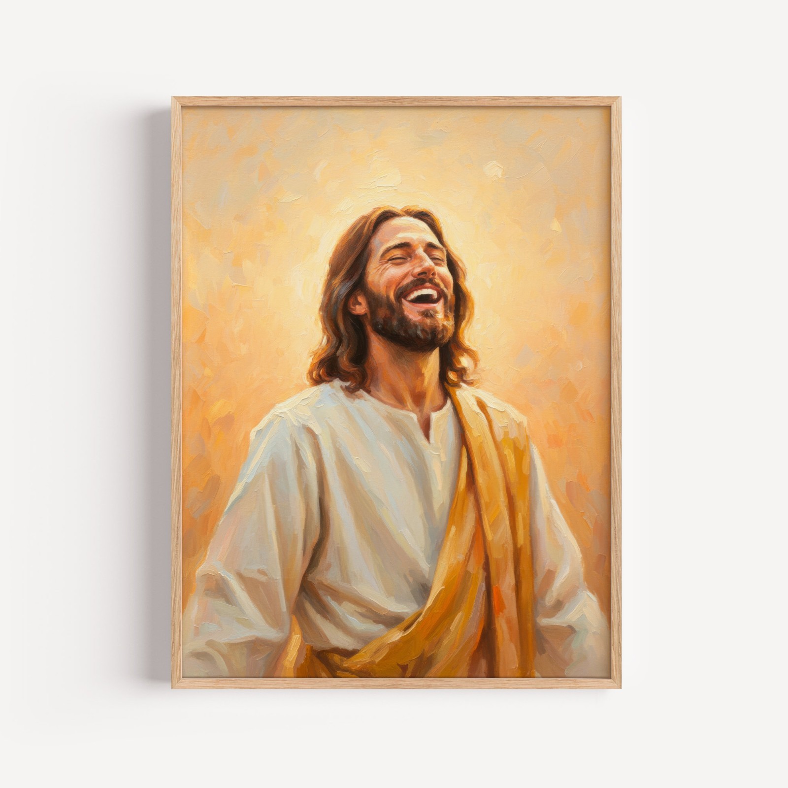 Joyful Laughing Jesus Portrait Art, Smiling Christ Impressionist Painting
