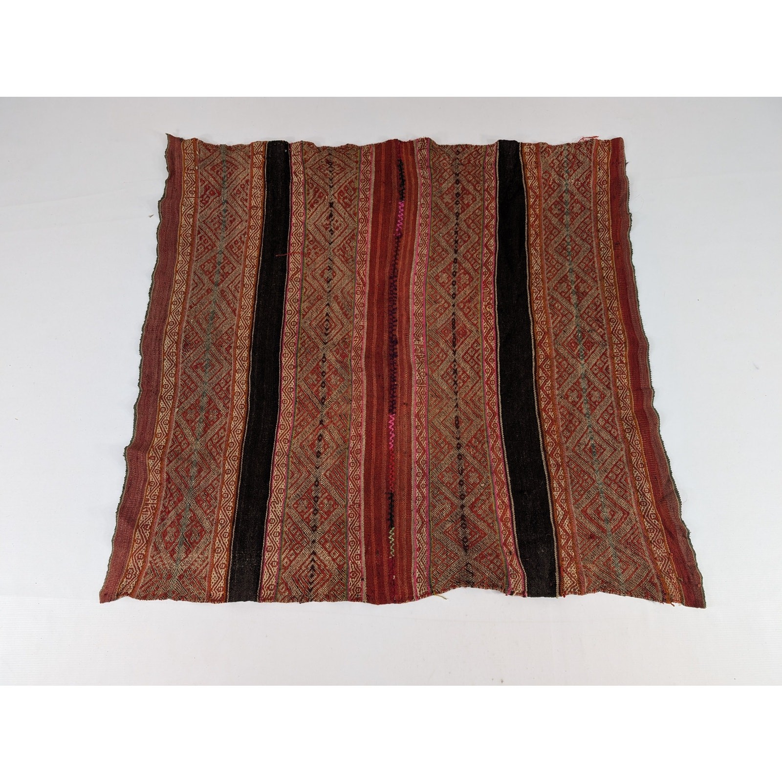 Vintage Traditional Bolivian Aguayo Handwoven Wool Tapestry 38x35in