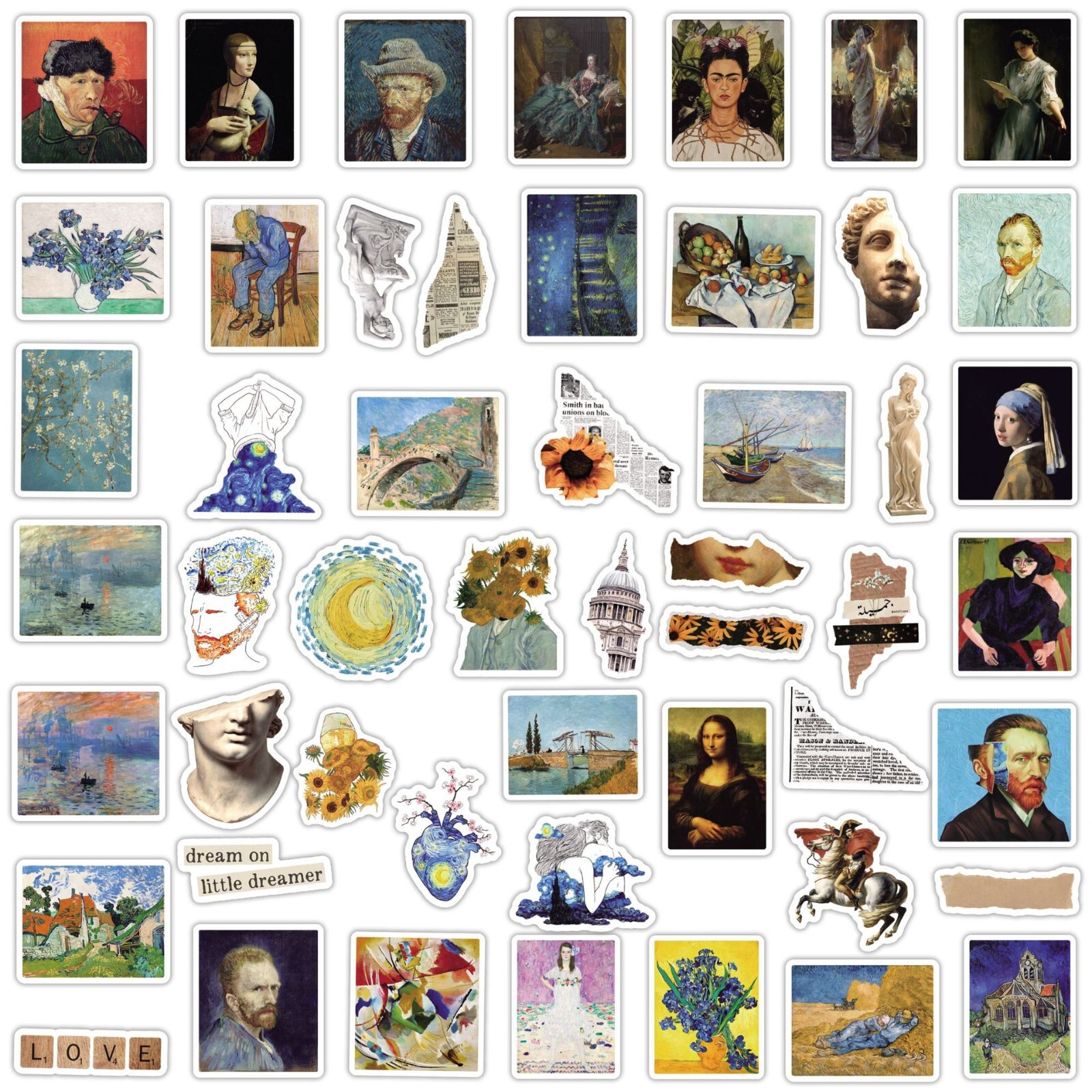 150pcs Famous Painting Vinyl Stickers, Artist Monet Van Gogh,0012345
