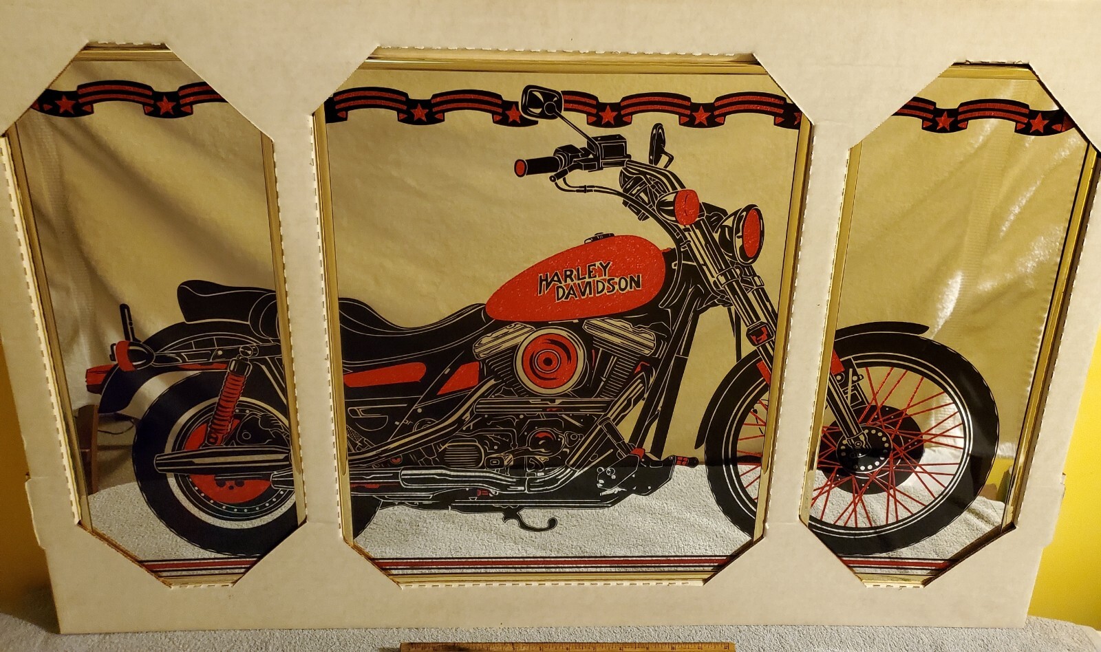 DEFECTIVE Vintage Harley Davidson 3 Piece Decorative Wall Mirror G3D