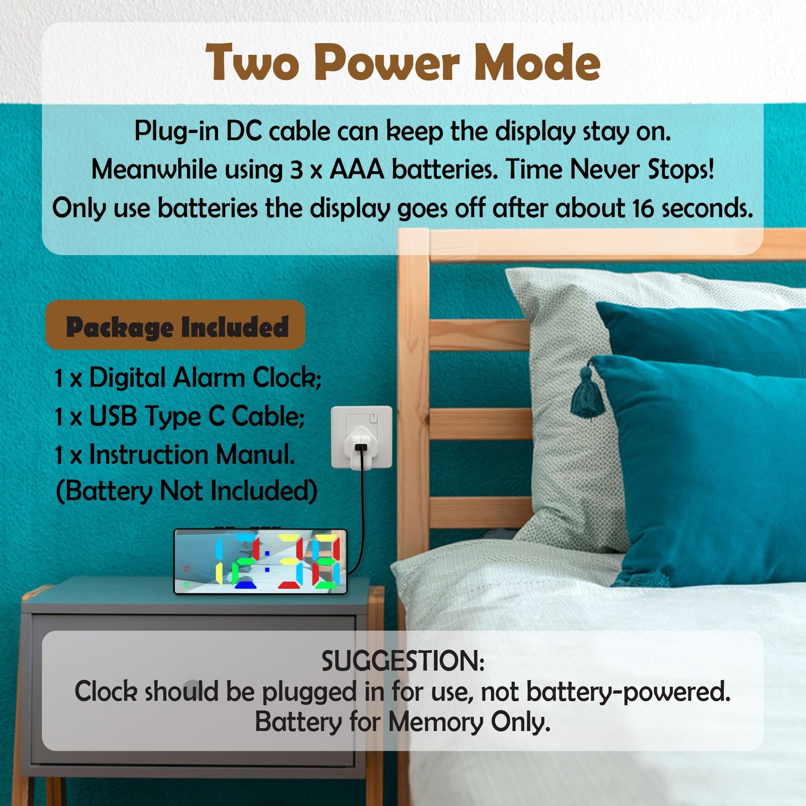 Small Digital Alarm Clock, Mirror Surface LED Electronic Clocks with Large Di…