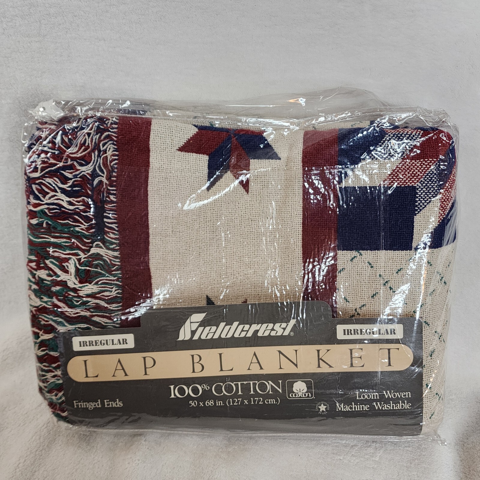 NEW Vintage Fieldcrest Lap Blanket 50×68 Country Patriotic Irregular Loom Woven