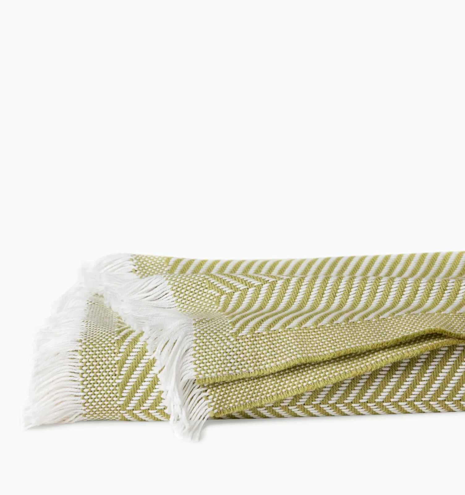 Sferra Costa Green Throw Blanket Kiwi Fringed Herringbone Weave Cotton 50×70 NEW
