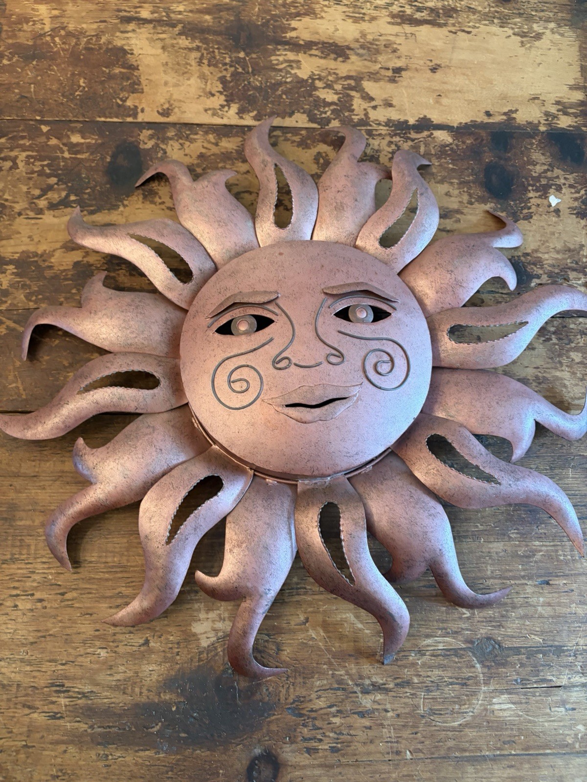 Brushed Bronze Metal Sun Face Hanging Decor