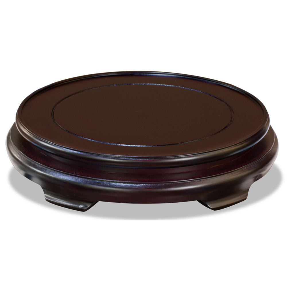 US Seller – 8 Inch Dark Brown Round Chinese Wooden Stand