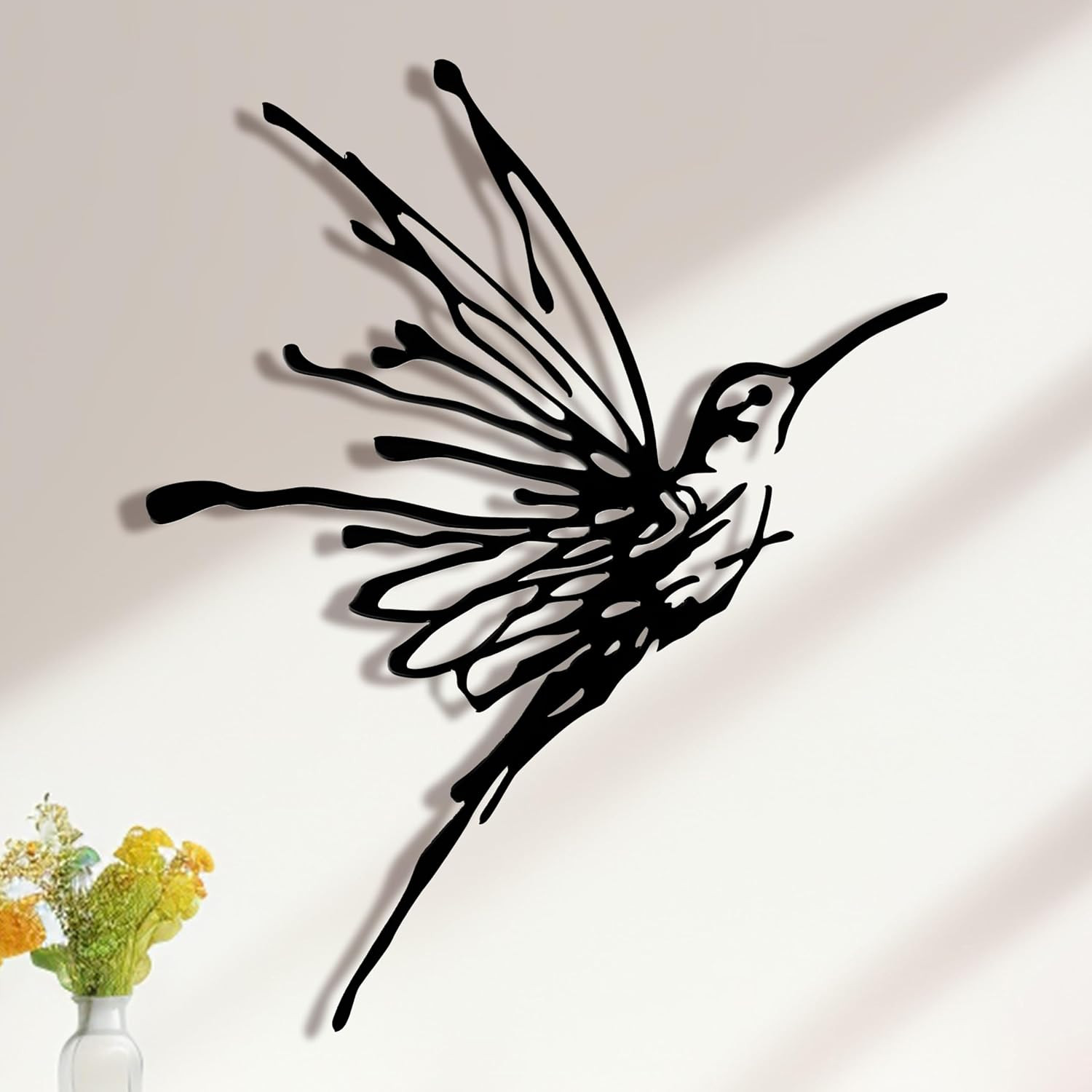 3D Metal Hummingbird Wall Art – Unique Black Outdoor Garden Decor, Waterproof Bi
