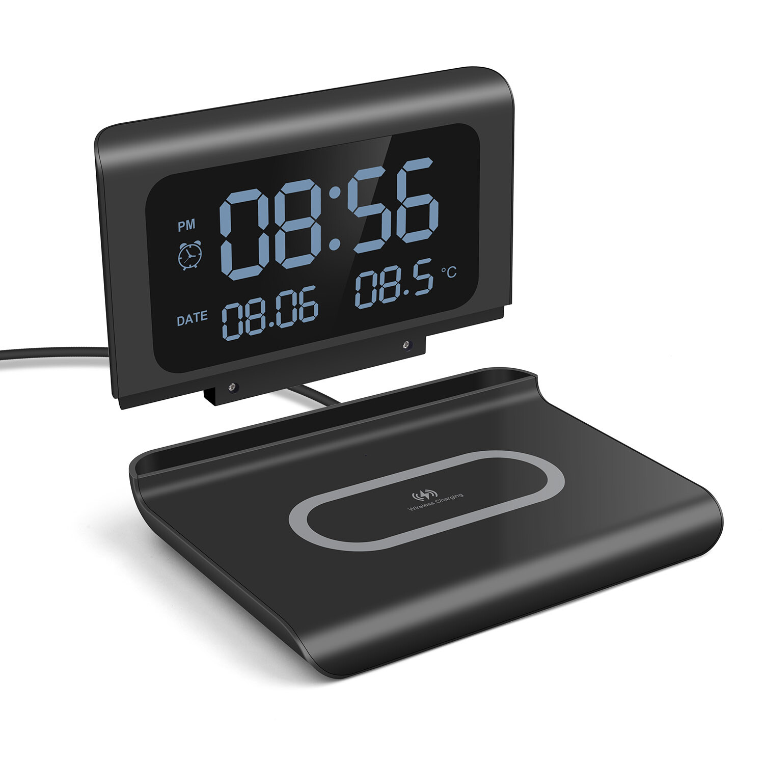 Digital Alarm Clock With Thermometer 15W Wireless Charger For iPhone Samsung