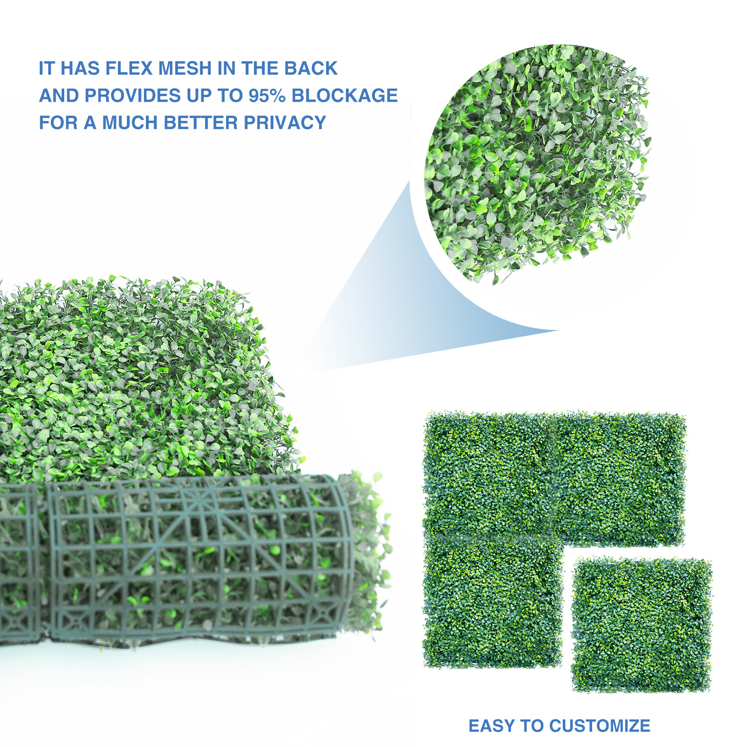20in Artificial Faux Plant Boxwood Leaf Fence Panel Wall Home Decor Grass Mat