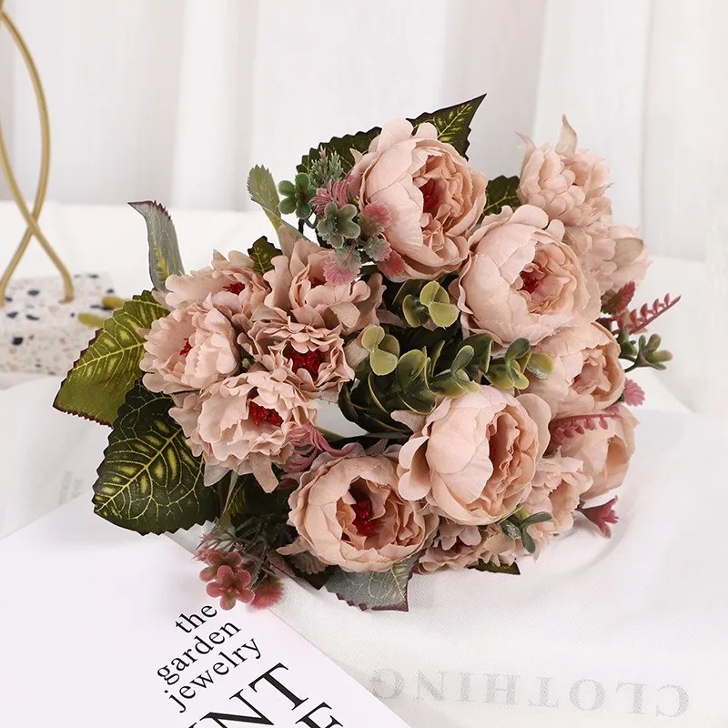 A bouquet of European-style faux peony simulation flowers for home decor