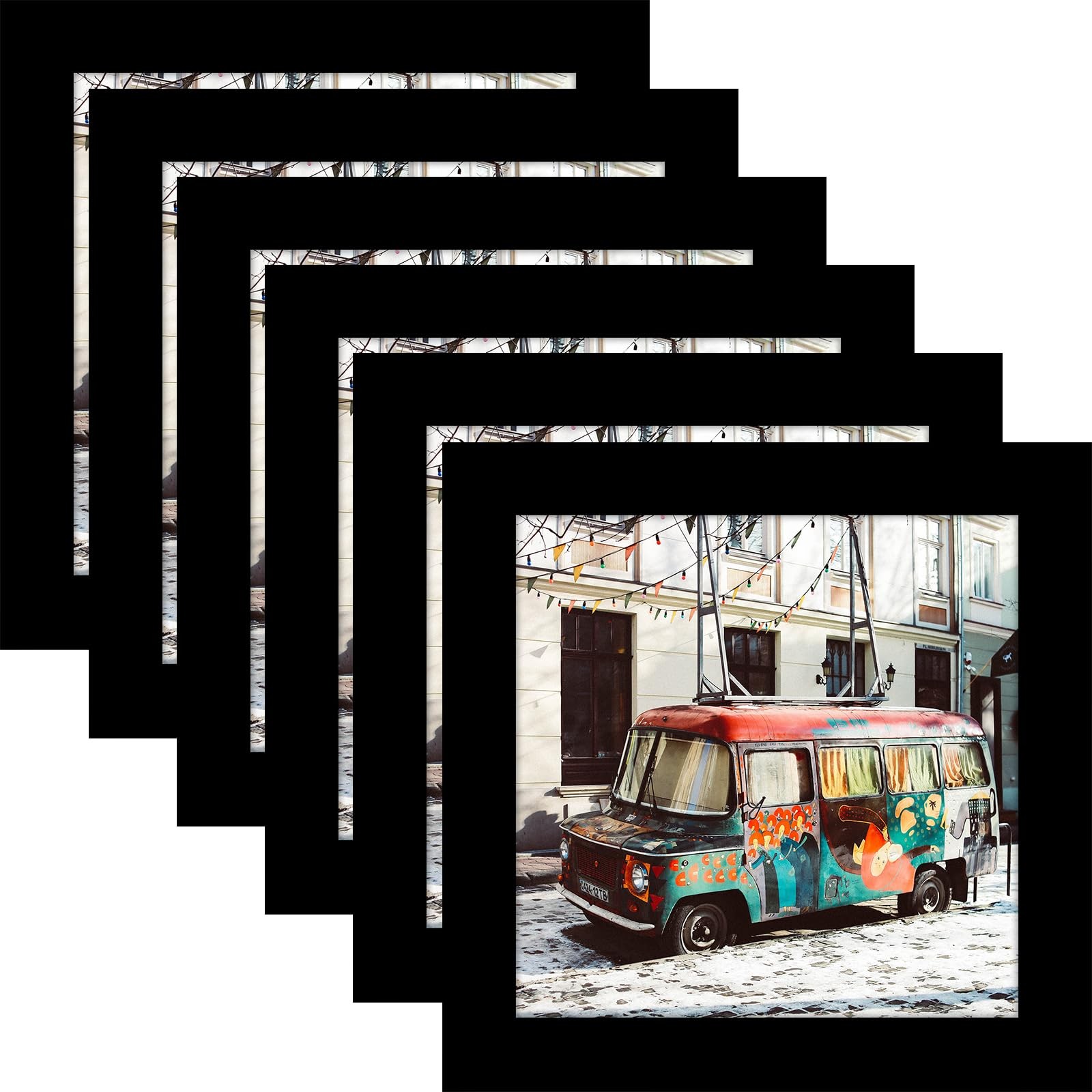 5×5 Black Picture Frames Square Classic Natural Wood 6 Pack for Wall Mounting…